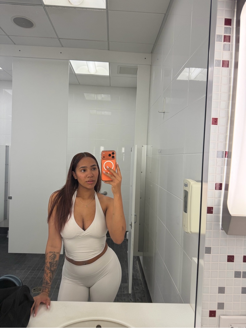 White Women's Halter Crop Top and High-Waist Leggings Set - Brand Unspecified